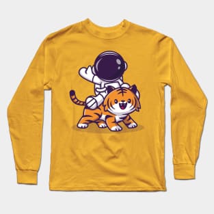 Astronaut With Cute Tiger Cartoon Long Sleeve T-Shirt